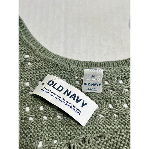 Old Navy Top Crochet Medium Open Knit Tank Norfolk Pine Green 100% Cotton New - Picture 7 of 12